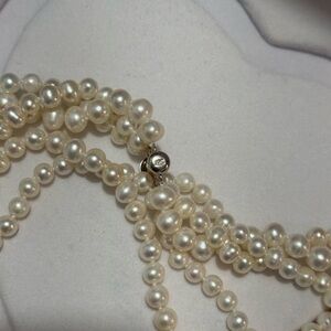 3-Row Natural Freshwater Pearl Necklace Set925 Sterling Silver Convertible #gift